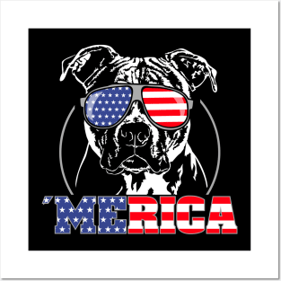 Proud Patriotic Merica Pitbull American Flag sunglasses Posters and Art